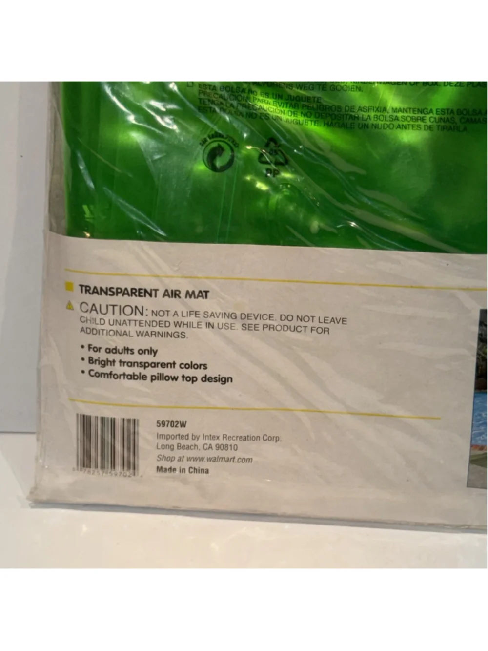 Sand N Sun NOS Vtg 1990 Pool Air Mat Float With Air Pillow 6ft L x 27in W Green